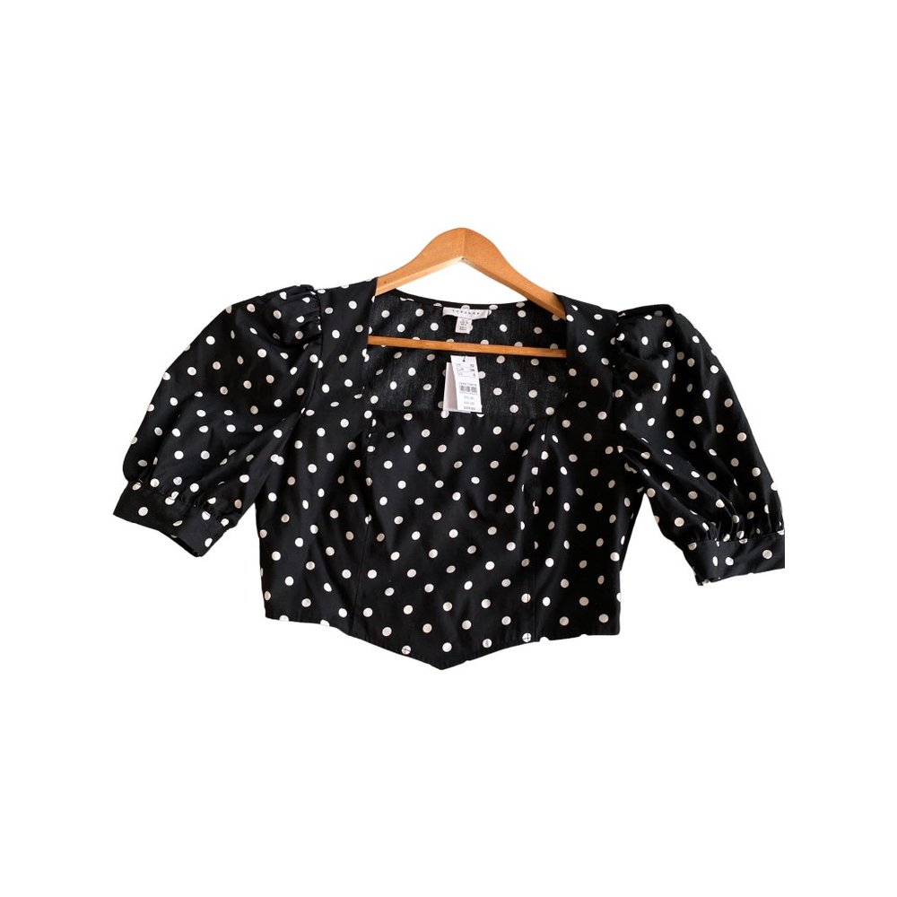 spot puff sleeve poplin crop top